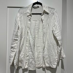 Zara White Linen Button-Up Shirt Size XS